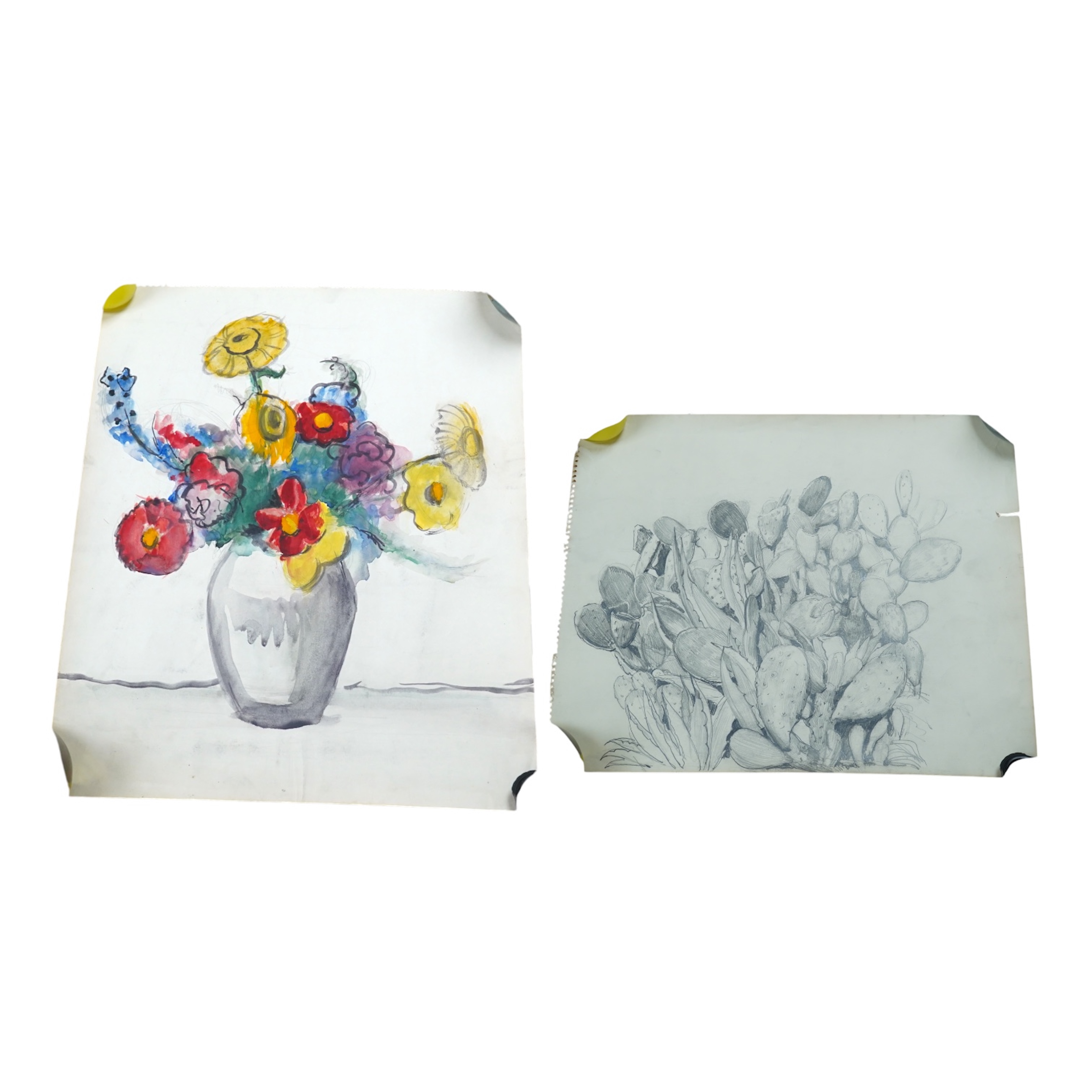 Adrian Paul Allinson ROI (1890-1959), watercolour and pencil drawing from the artists sketch book, Still life’s of flowers, unsigned, unframed. Condition - fair